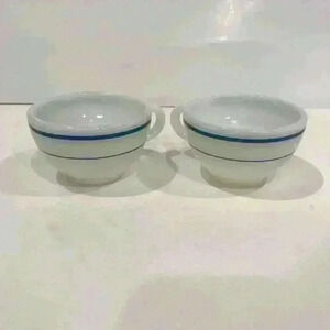 Vintage turquoise striped coffee mugs (2)